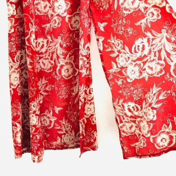 LuLaRoe Joy Duster XS Long Vest Hibiscus Flower Print Orange Vacation Summer - Picture 7 of 11